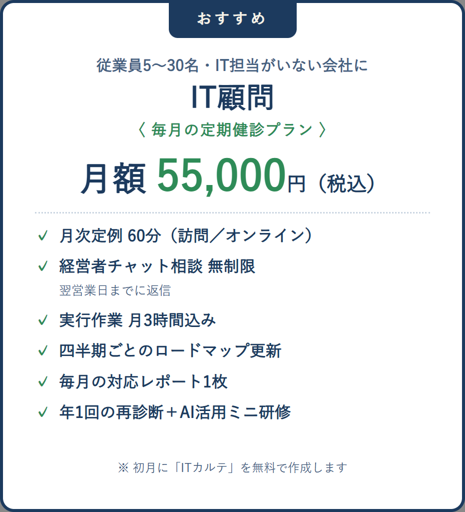 IT顧問 月額55,000円 毎月の定期健診プラン（おすすめ）