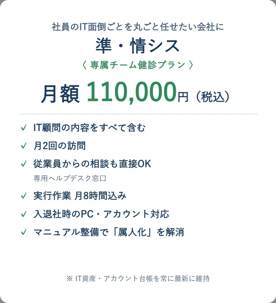 準・情シス 月額110,000円 専属チーム健診プラン